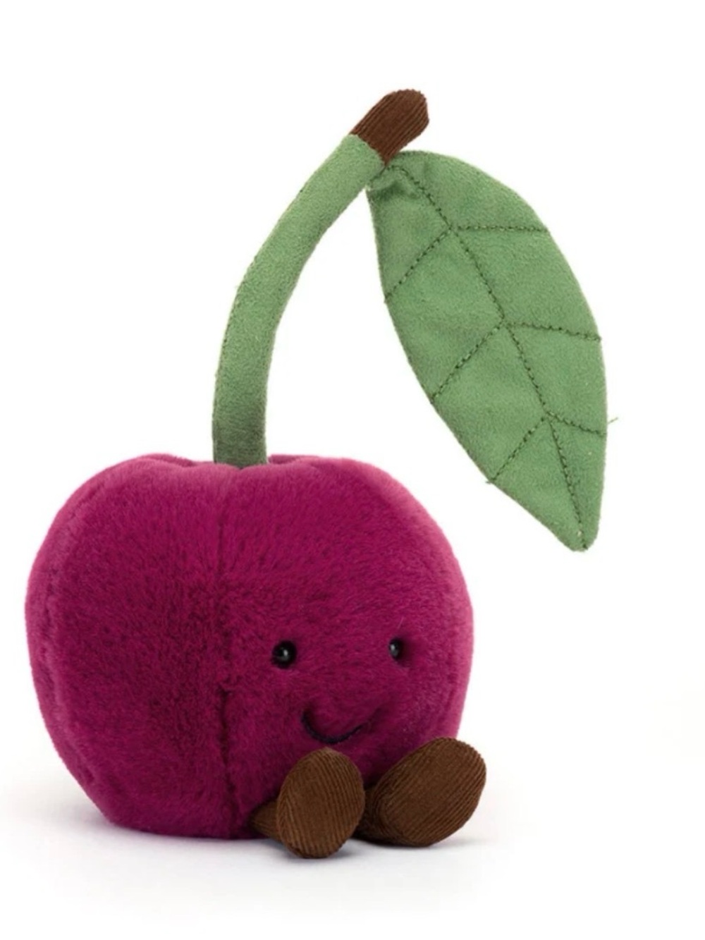 Jellycat Plush Cherry Amuseables Toy - Pink Plush Cherry with Leaf
